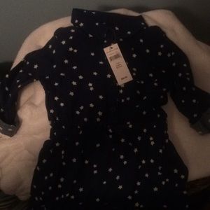 Cotton Dress Navy with white stars drawstring